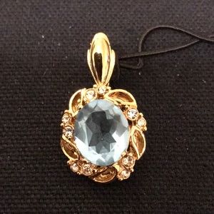 FAUX AQUAMARINE & CUBIC ZIRCONIA GOLD PLATED PEARL ENHANCER NWT